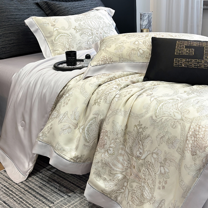 91家纺网 家纺一手货源 找家纺 若未家居 LOVEWE HOUSE 2025新款兰精天丝印花夏被及夏被四件套 宫廷华尔兹（床单款+床盖款）