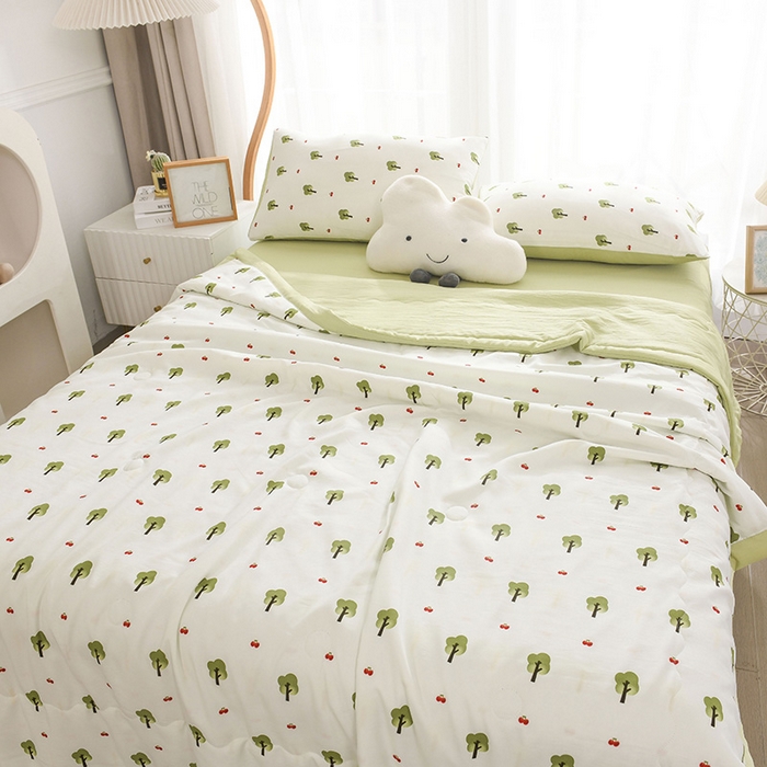 91家纺网 家纺一手货源 找家纺 红日子纺织品 2025新款棉麻夏被四件套 清新森林