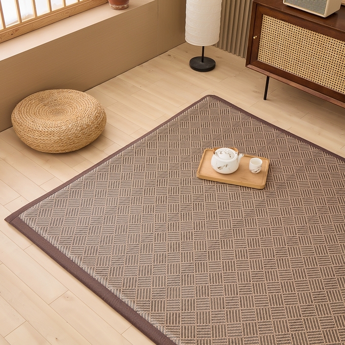 91家纺网 家纺一手货源 找家纺 绒艺席业 2025新款PE藤席地垫 饼干花 灰色