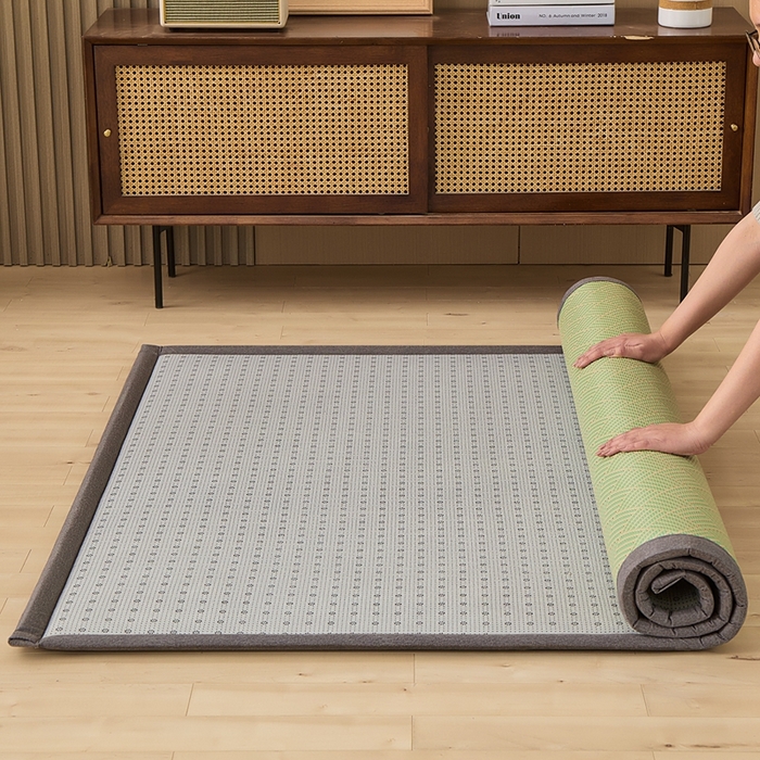 91家纺网 家纺一手货源 找家纺 绒艺席业 2025新款PE藤席地垫 饼干花 绿色