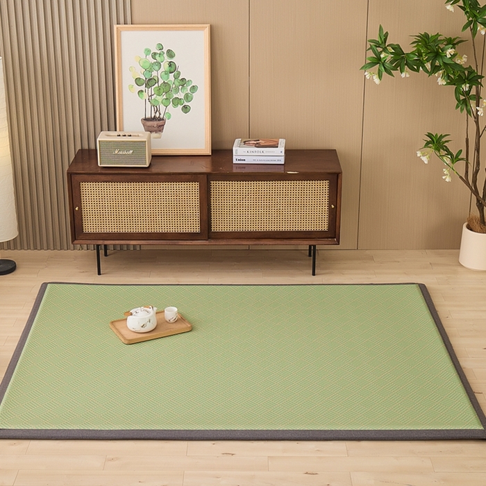 91家纺网 家纺一手货源 找家纺 绒艺席业 2025新款PE藤席地垫 饼干花 绿色