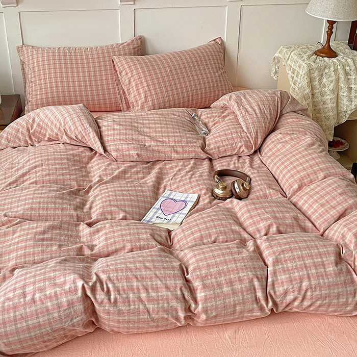 91家纺网 家纺一手货源 找家纺 大柏树 2025新款全棉水洗棉套件-床单四件套 日落红