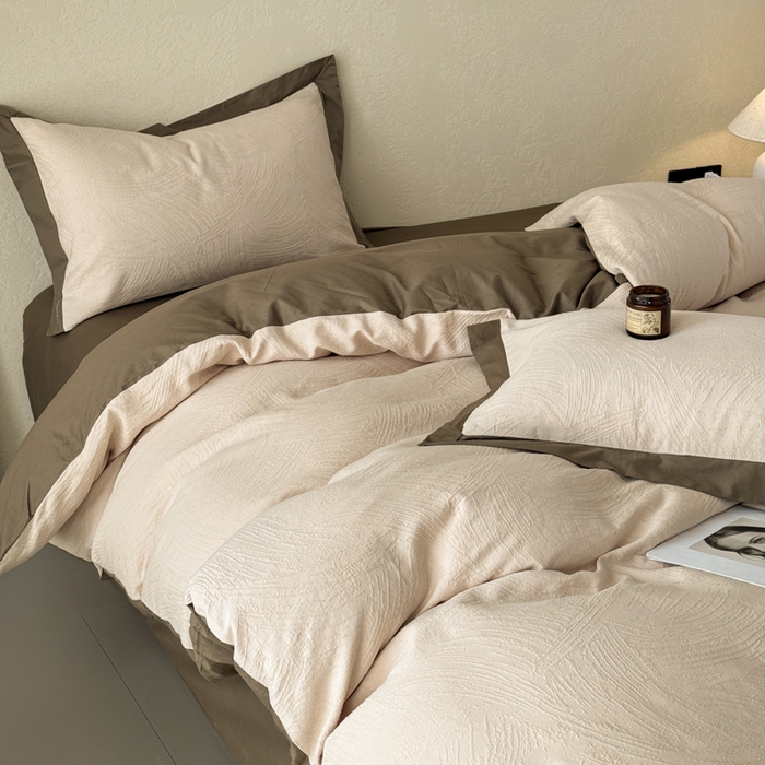 91家纺网 家纺一手货源 找家纺 若未家居 LOVEWE HOUSE 2025新款50S色织空气层水洗大提花全棉四件套 流光 燕麦米