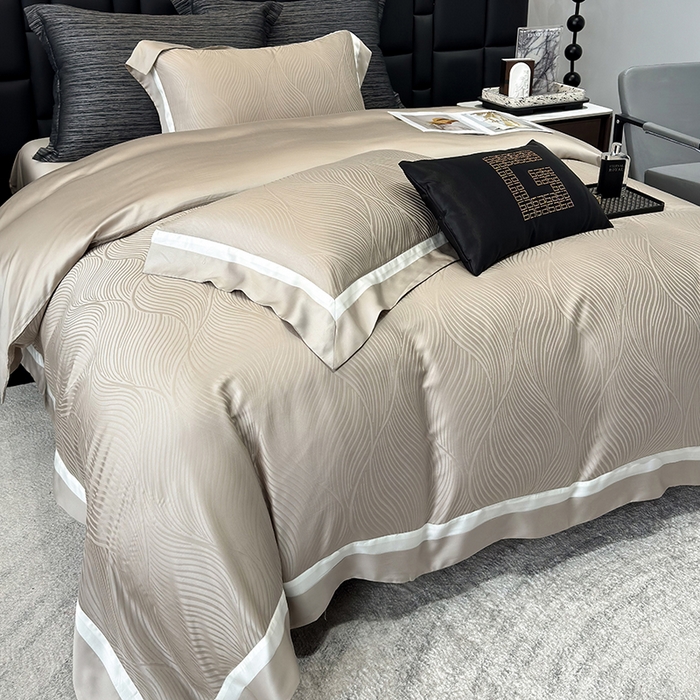 91家纺网 家纺一手货源 找家纺 若未家居 LOVEWE HOUSE 2025新款天丝提花套件撞色轻奢风四件套-天丝布拉格 天丝布拉格 香槟米