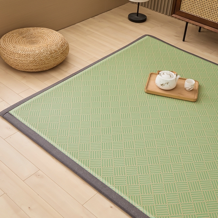 91家纺网 家纺一手货源 找家纺 绒艺席业 2025新款PE藤席地垫 饼干花 绿色