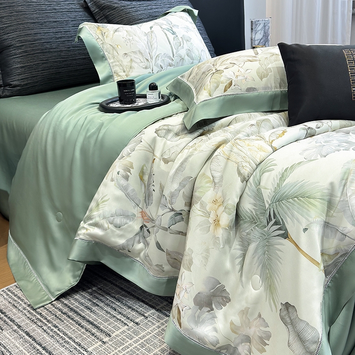 91家纺网 家纺一手货源 找家纺 若未家居 LOVEWE HOUSE 2025新款兰精天丝印花夏被及夏被四件套 清爽一夏（床单款+床盖款）