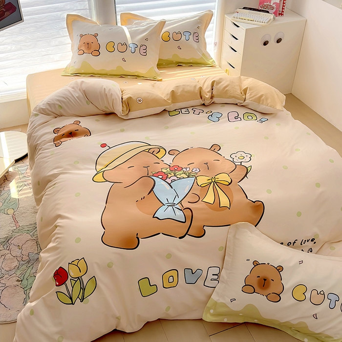 91家纺网 家纺一手货源 找家纺 2025新款原创设计卡皮巴拉全棉四件套-有作品登记证书 波点巴拉