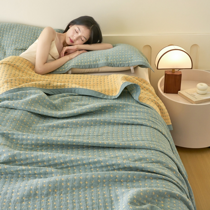 91家纺网 家纺一手货源 找家纺 棠薇家纺  2025新款北欧风盖毯毛巾被 星空绿