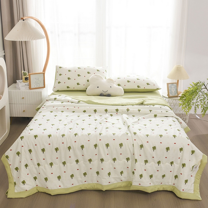 91家纺网 家纺一手货源 找家纺 红日子纺织品 2025新款棉麻夏被四件套 清新森林