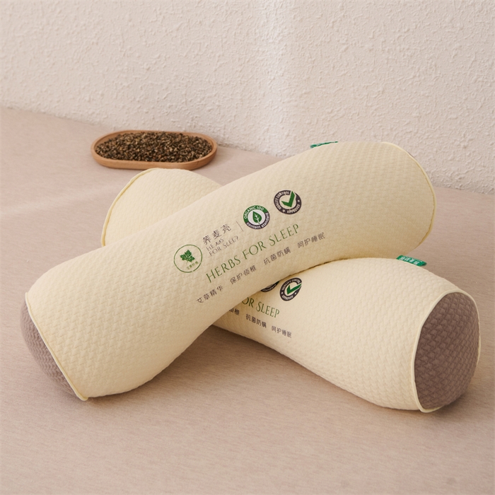 91家纺网 家纺一手货源 找家纺 芯洲 2025新款针织棉荞麦颈椎牵引枕枕头枕芯 针织圆形颈椎枕-白42*12cm/只（加艾草混合）