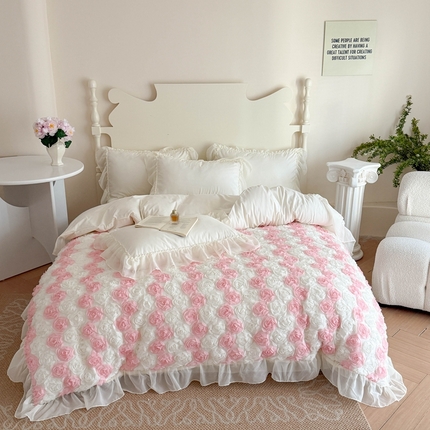 91家纺网 家纺一手货源 找家纺 吾欢心 2025新款玫瑰公主四件套 玫瑰公主白