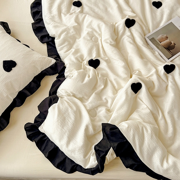 91家纺网 家纺一手货源 找家纺 梦之岛 2025新款韩版小泡泡水洗棉毛巾绣四件套-蝶梦 蝶梦爱心-奶白