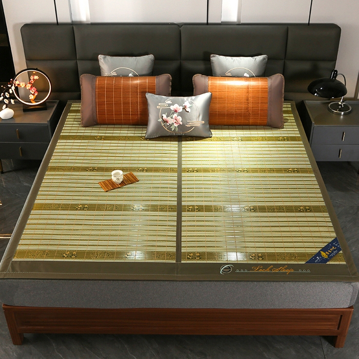 91家纺网 家纺一手货源 找家纺 森璐家纺 2025新款茶香养生竹席藤席草席冰丝席凉席子 熊猫绿-反面冰藤