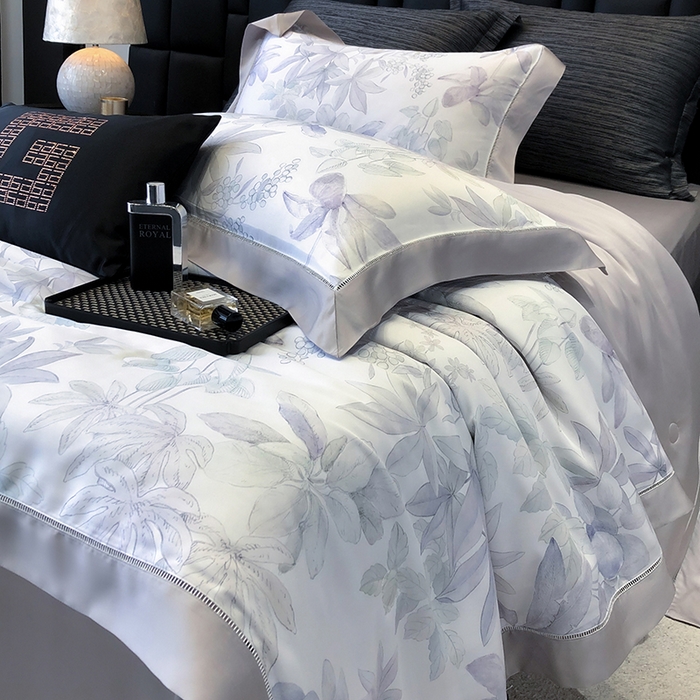 91家纺网 家纺一手货源 找家纺 若未家居 LOVEWE HOUSE 2025新款兰精天丝印花夏被及夏被四件套 落叶派对（床单款+床盖款）