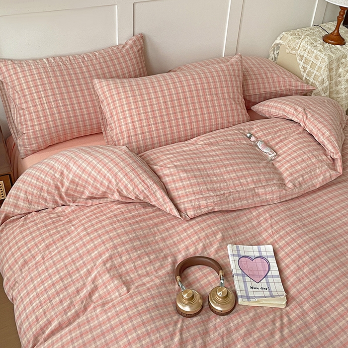 91家纺网 家纺一手货源 找家纺 大柏树 2025新款全棉水洗棉套件-床单四件套 日落红