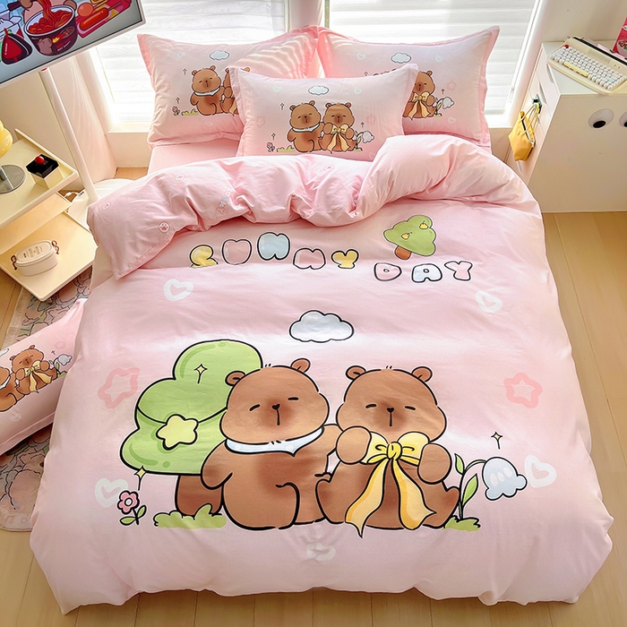 91家纺网 家纺一手货源 找家纺 2025新款原创设计卡皮巴拉全棉四件套-有作品登记证书 阳光巴拉