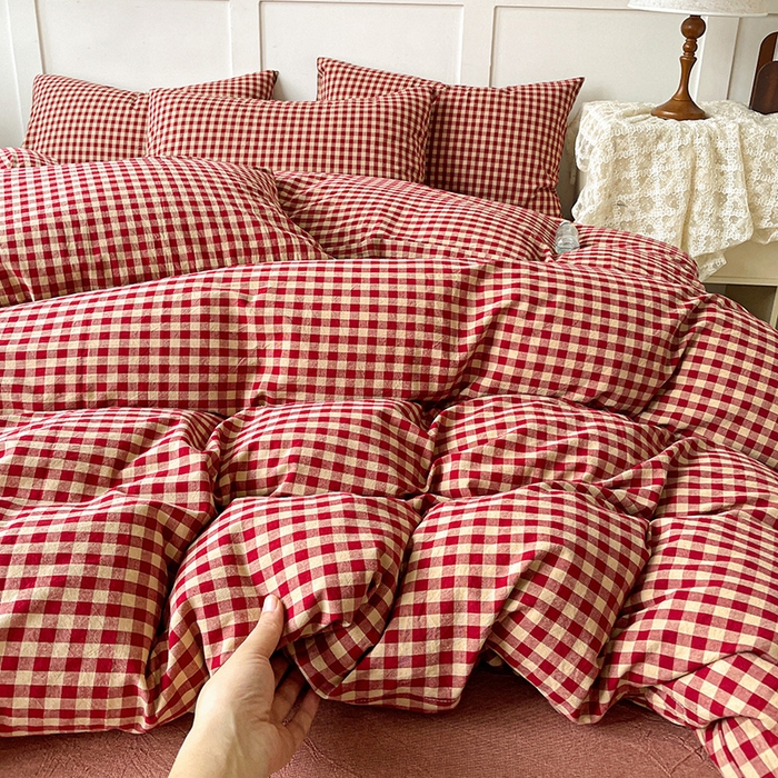 91家纺网 家纺一手货源 找家纺 大柏树 2025新款全棉水洗棉套件-床单四件套 云素红