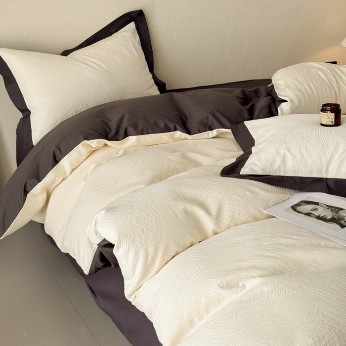 91家纺网 家纺一手货源 找家纺 若未家居 LOVEWE HOUSE 2025新款50S色织空气层水洗大提花全棉四件套 流光-云氧白