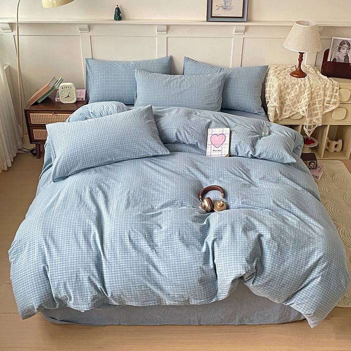 91家纺网 家纺一手货源 找家纺 大柏树 2025新款全棉水洗棉套件-床单四件套 春野兰