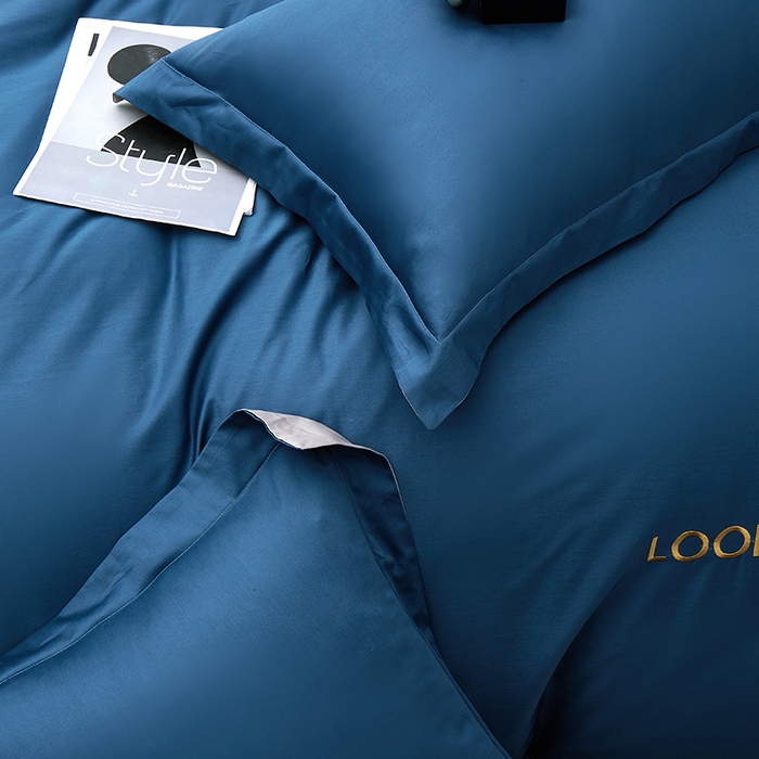 91家纺网 家纺一手货源 找家纺 皇寝世家家居 2025新款全棉纯棉A类100s长绒棉四件套刺绣绣花纯色贡缎床单款-诗雅 诗雅-湖蓝色