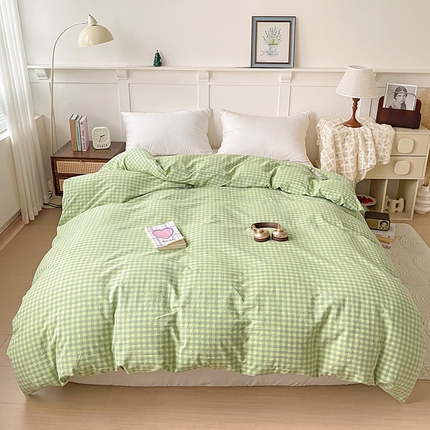 2025新款全棉水洗棉单被套 艾莎绿小格
