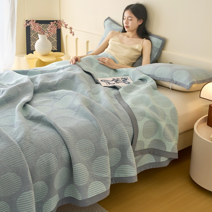 91家纺网 家纺一手货源 找家纺 棠薇家纺  2025新款北欧风盖毯毛巾被 圆点生活