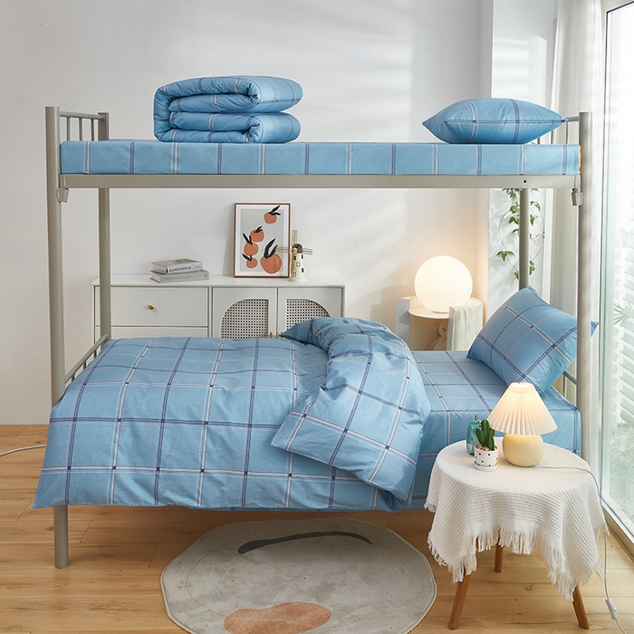 91家纺网 家纺一手货源 找家纺 全美家居 2025新款全棉学生款宿舍纯棉三六件套全棉三件套羽丝绒被备货充足 时尚悦格 蓝