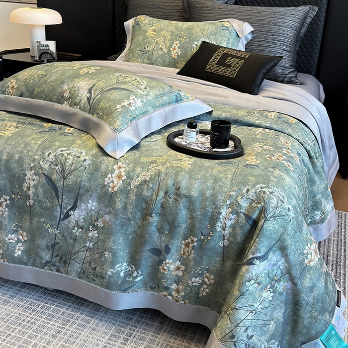 91家纺网 家纺一手货源 找家纺 若未家居 LOVEWE HOUSE 2025新款兰精天丝印花夏被及夏被四件套 空山栀子（床单款+床盖款）