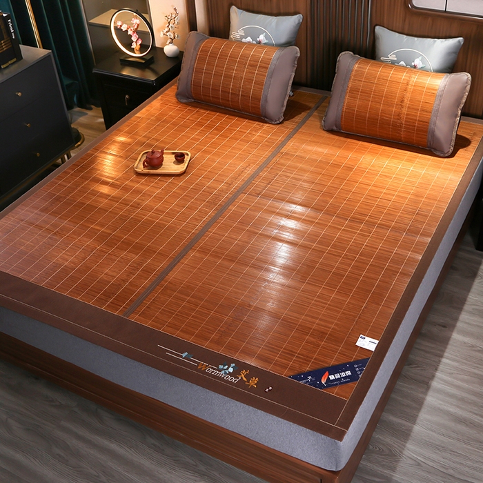 91家纺网 家纺一手货源 找家纺 鸣创 2025新款碳光竹席艾草驱蚊凉席草席藤席 艾草驱蚊