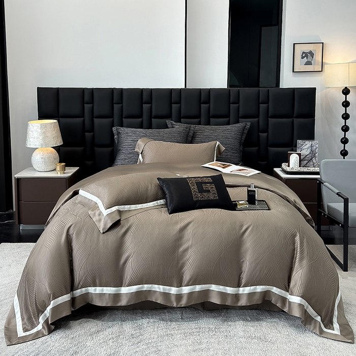 91家纺网 家纺一手货源 找家纺 若未家居 LOVEWE HOUSE 2025新款天丝提花套件撞色轻奢风四件套-天丝布拉格 天丝布拉格 美拉德棕