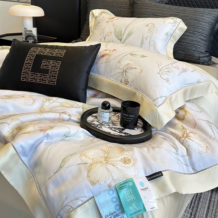 91家纺网 家纺一手货源 找家纺 若未家居 LOVEWE HOUSE 2025新款兰精天丝印花夏被及夏被四件套 西子铃兰（床单款+床盖款）