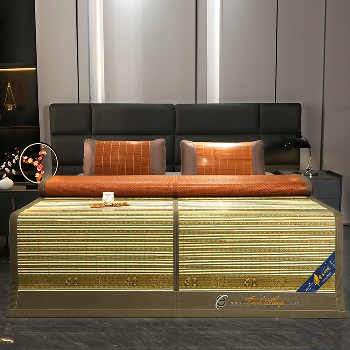 91家纺网 家纺一手货源 找家纺 森璐家纺 2025新款茶香养生竹席藤席草席冰丝席凉席子 熊猫绿-反面冰藤