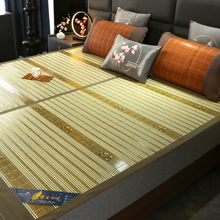 91家纺网 家纺一手货源 找家纺 森璐家纺 2025新款茶香养生竹席藤席草席冰丝席凉席子 熊猫绿-反面冰藤