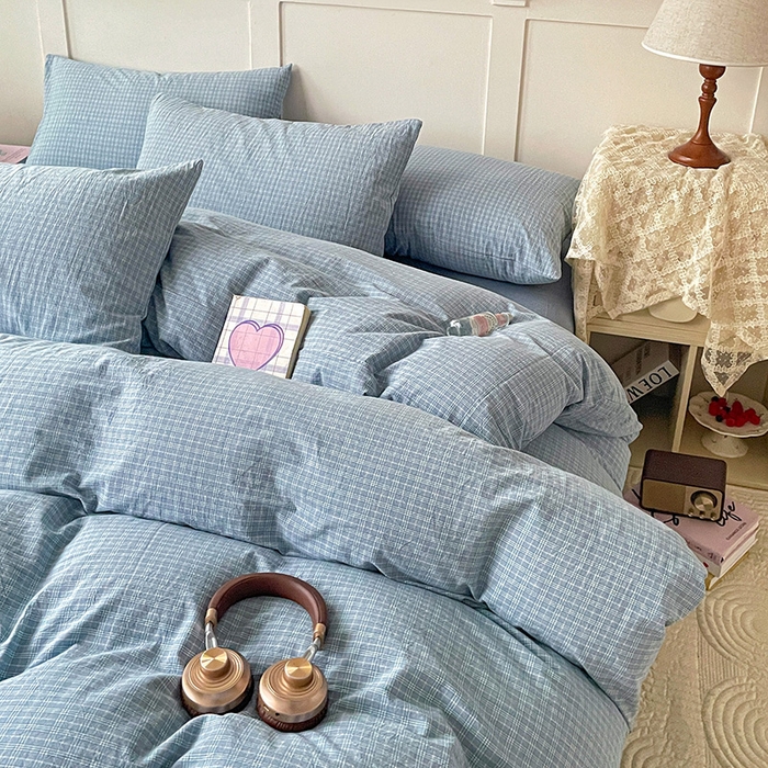 91家纺网 家纺一手货源 找家纺 大柏树 2025新款全棉水洗棉套件-床单四件套 春野兰