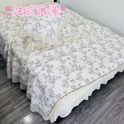 希朵2025新款凉感丝小冰柠床盖三件套 法式浪漫