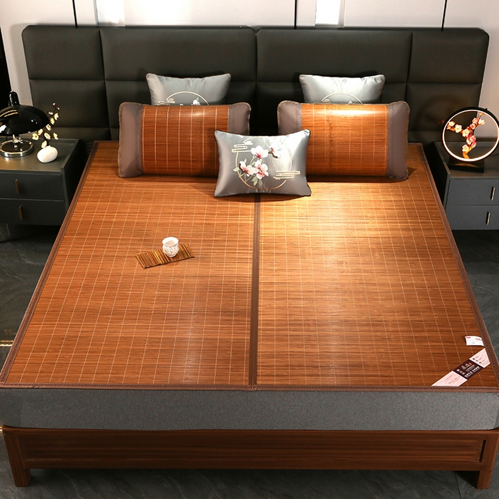 91家纺网 家纺一手货源 找家纺 森璐家纺 2025新款茶香养生竹席藤席草席冰丝席凉席子 亲肤碳化席-反面亚草