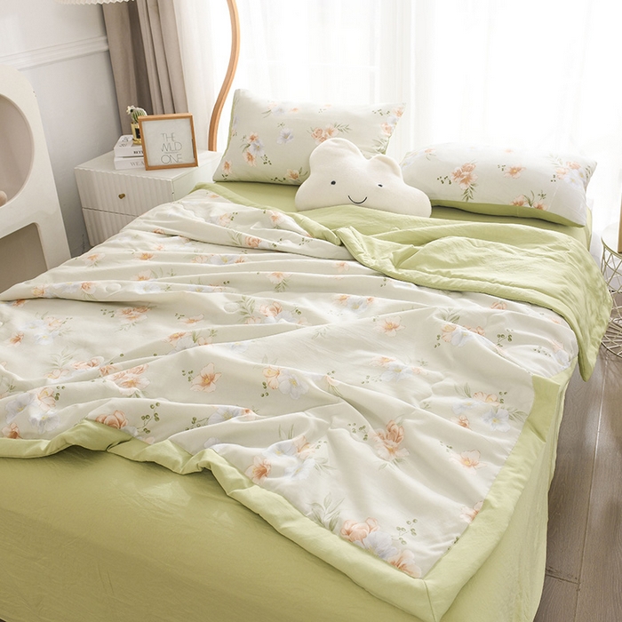 91家纺网 家纺一手货源 找家纺 红日子纺织品 2025新款棉麻夏被四件套 青青世界