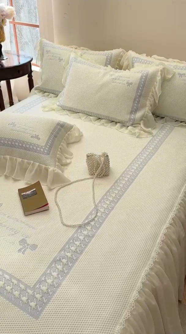 91家纺网 家纺一手货源 找家纺 2025新款蝴蝶小姐冰岛赋能凉席三件套 蝴蝶小姐-蓝