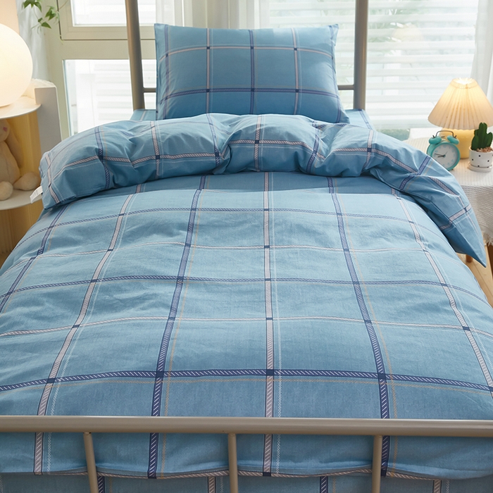 91家纺网 家纺一手货源 找家纺 全美家居 2025新款全棉学生款宿舍纯棉三六件套全棉三件套羽丝绒被备货充足 时尚悦格 蓝