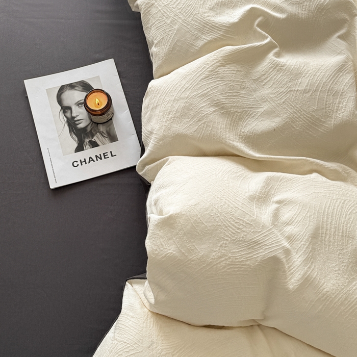 91家纺网 家纺一手货源 找家纺 若未家居 LOVEWE HOUSE 2025新款50S色织空气层水洗大提花全棉四件套 流光-云氧白