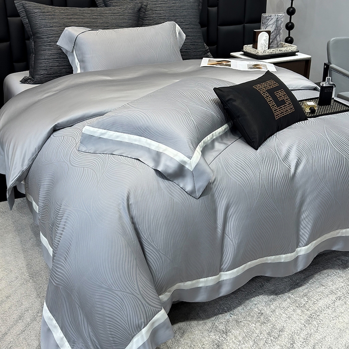 91家纺网 家纺一手货源 找家纺 若未家居 LOVEWE HOUSE 2025新款天丝提花套件撞色轻奢风四件套-天丝布拉格 天丝布拉格 银灰