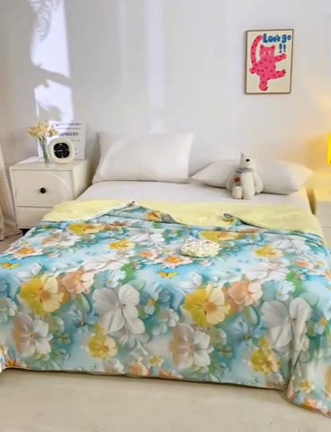 91家纺网 家纺一手货源 找家纺 （总） 居易简 2025新款5D立体夏被空调被A类云母仿锦氨凉感丝夏凉被