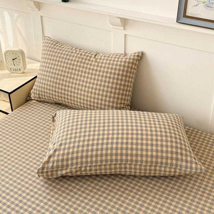 91家纺网 家纺一手货源 找家纺 2025新款全棉水洗棉套件-单床笠 春野咖