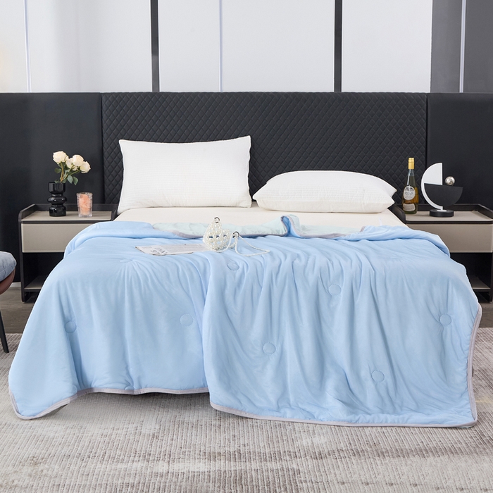 91家纺网 家纺一手货源 找家纺 丝薇雅 2025新款凉感丝夏被冰淇淋夏凉被 圆圈天蓝