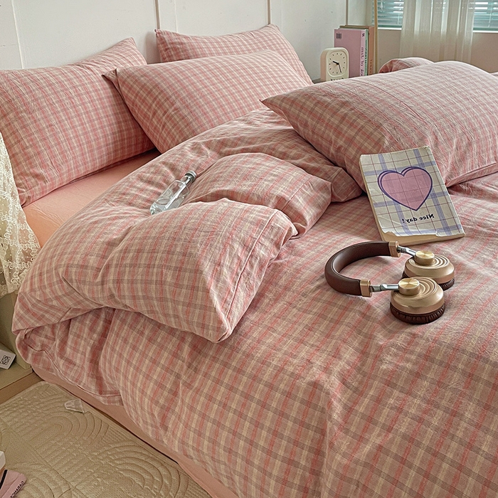 91家纺网 家纺一手货源 找家纺 大柏树 2025新款全棉水洗棉套件-床单四件套 日落红