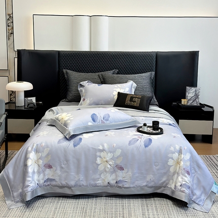 若未家居 LOVEWE HOUSE 2025新款兰精天丝印花夏被及夏被四件套 紫郁气氛（床单款+床盖款）