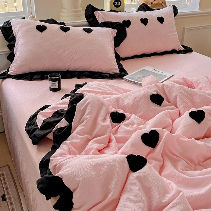 91家纺网 家纺一手货源 找家纺 梦之岛 2025新款韩版小泡泡水洗棉毛巾绣四件套-蝶梦 蝶梦爱心-玉