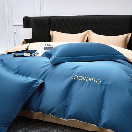 91家纺网 家纺一手货源 找家纺 （总）皇寝世家家居 2025新款全棉纯棉A类100s长绒棉四件套刺绣绣花纯色贡缎床单款-诗雅