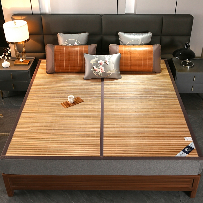 91家纺网 家纺一手货源 找家纺 森璐家纺 2025新款茶香养生竹席藤席草席冰丝席凉席子 金砖清凉席-反面亚草