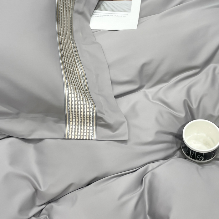 91家纺网 家纺一手货源 找家纺 皇寝世家家居 2025新款100支长绒棉磨毛四件套纯棉全棉冬保暖床单加厚床上被套-欧文系列 灰色